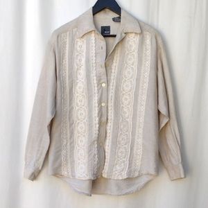 Vintage LizWear Oatmeal Linen Lace Shirt M